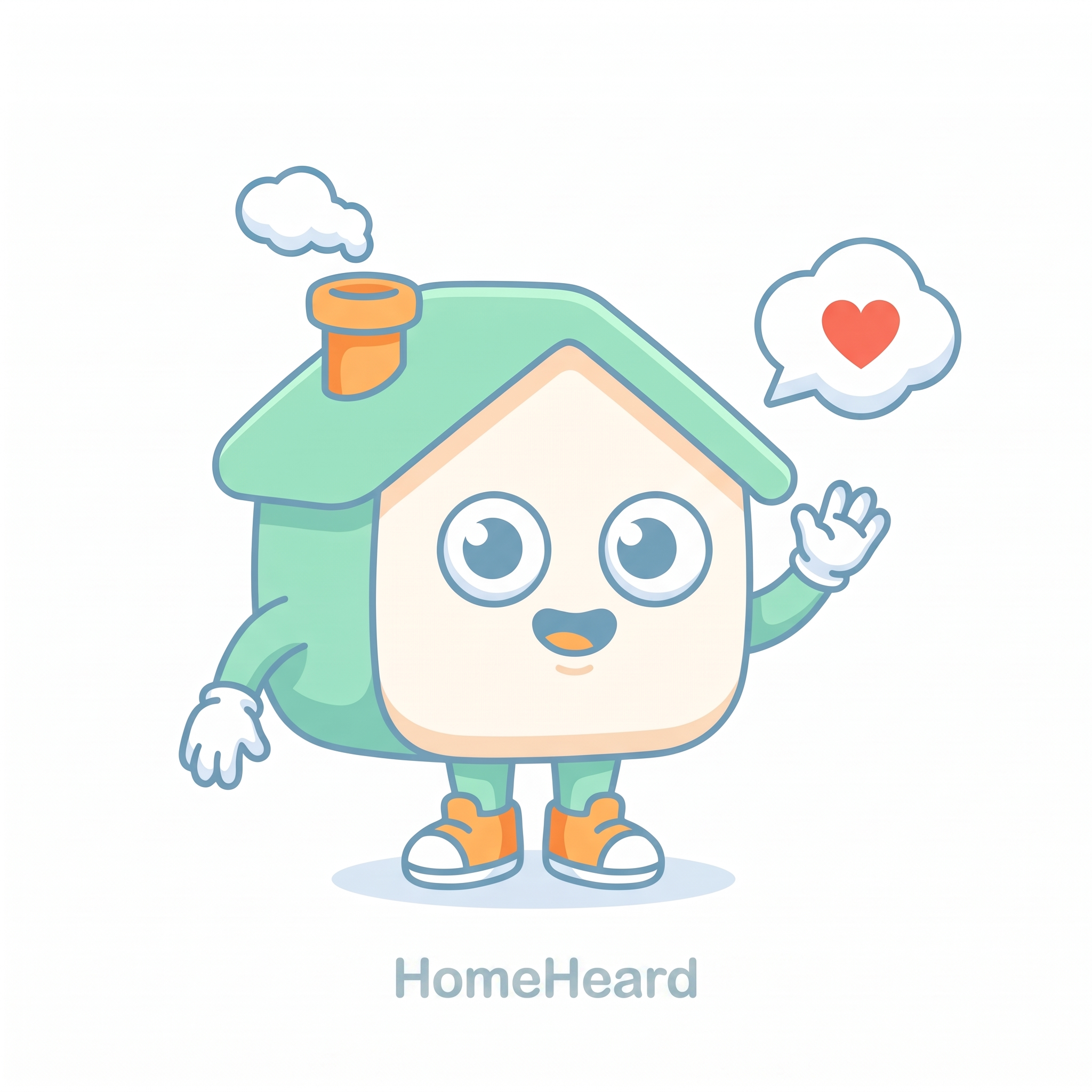 HomeHeard mascot — a friendly house waving